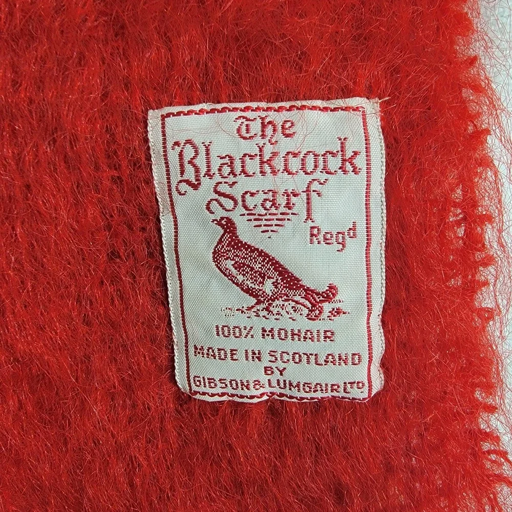 VTG Blackcock Scarf 100% Mohair Red Made in Scotland by Gibson & Lumgair 49